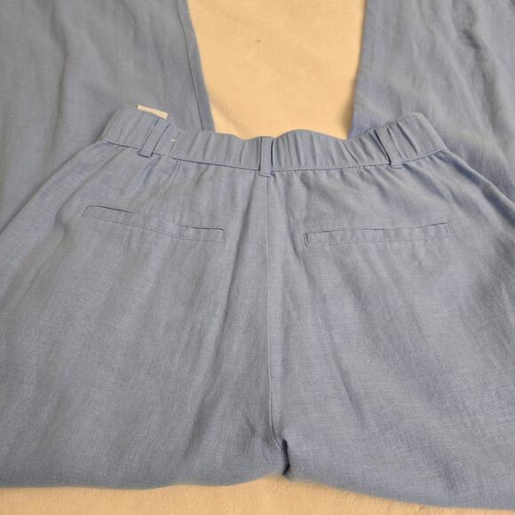 Abercrombie & Fitch Linen Blend Wide Leg Pants Blue Sz M High Rise Resortwear - Picture 10 of 11
